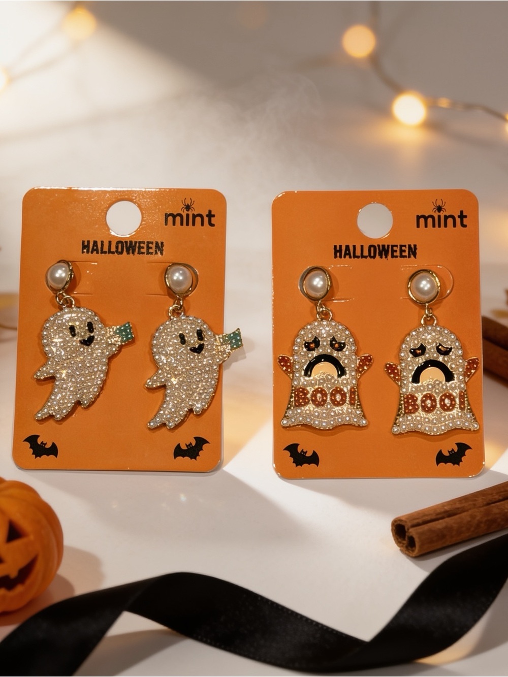 Halloween Pearl Ghost Earrings - set of 2